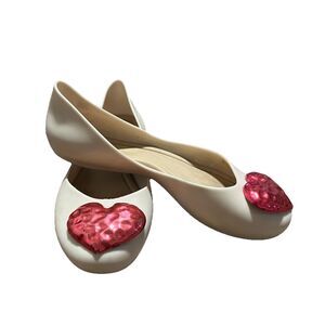 Zaxy Cream PVC Jelly Ballet Flats Metallic Pink Hears Women's Size 5 Brazil